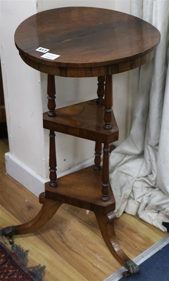 A rosewood 3-tier occasional table width 40cm